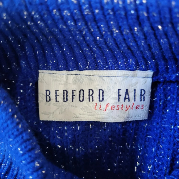 Bedford Fair Lifestyles Vintage 80's Royal Blue and Silver Tunic Sweater Size 1X - Picture 9 of 11